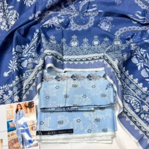 Blue Printed Khaddar 3-Piece Suit for Women