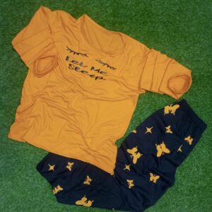 Women Printed Night Suit Yellow Butterfly Pattern