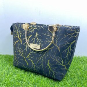 Girls Velvet Printed Handbag Blue 10x5x8″